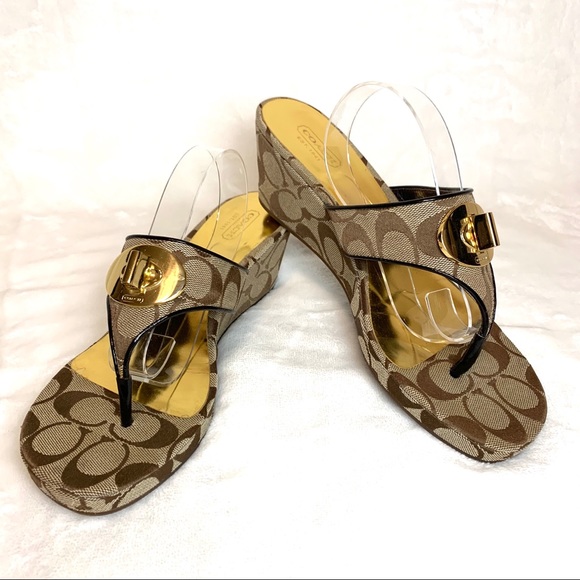 Coach Shoes - COACH "Noble" Brown Platform Wedge Sandal